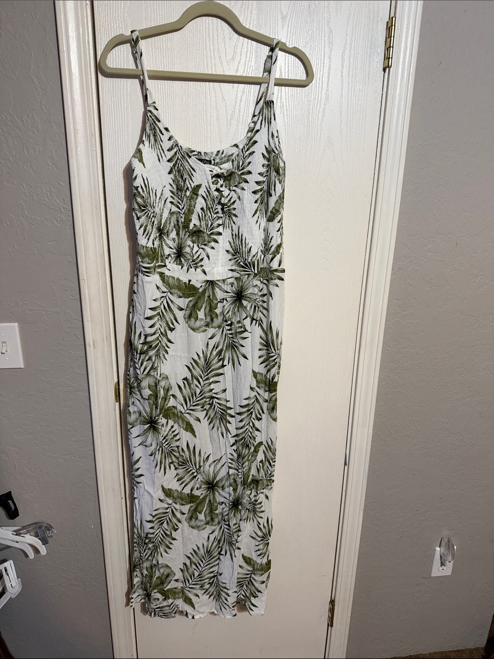 City Chic White Maxi Dress with Olive Leaf Print